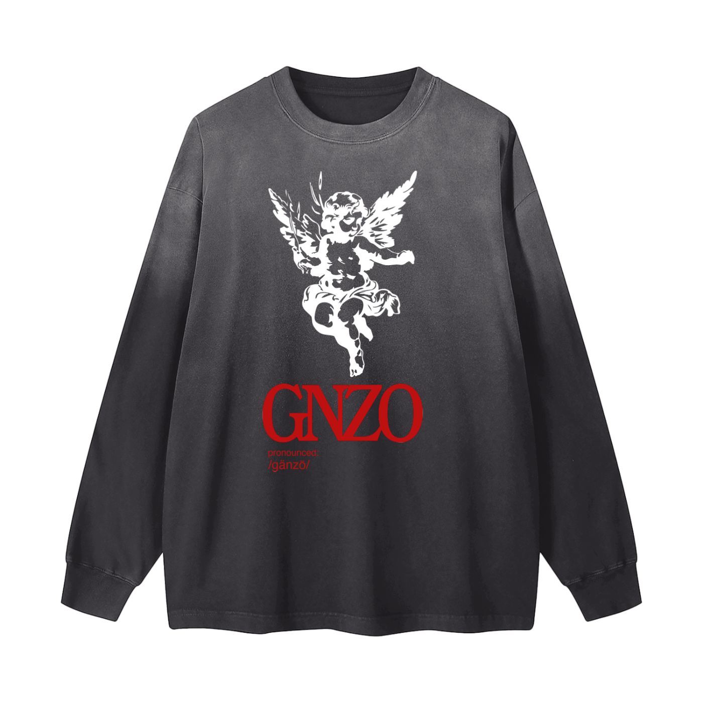 Pronounced ɡänzō Vintaged Washed Long Sleeve T-Shirt Black